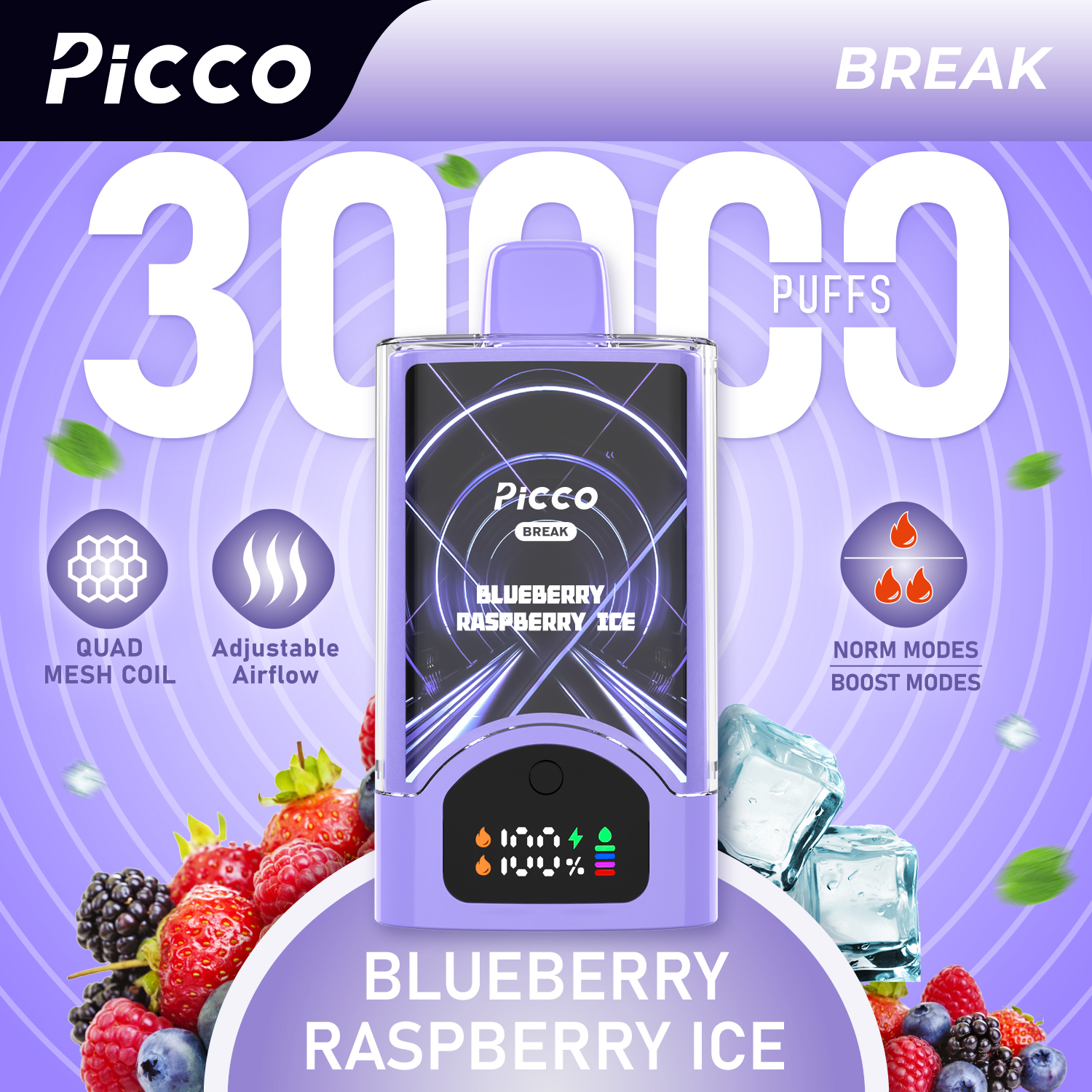 Picco BREAK 30000PUFFS Blueberry Raspberry Ice