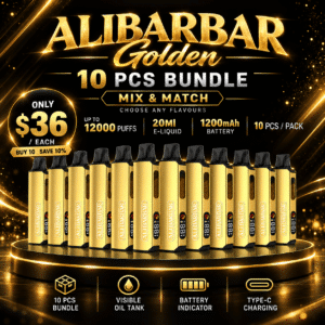 ALIBARBAR Golden 12000 Puffs 10 Pack gold device bundle